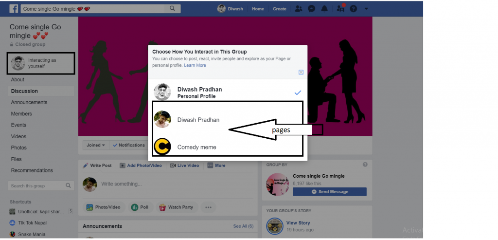 How to join Facebook group as a page?